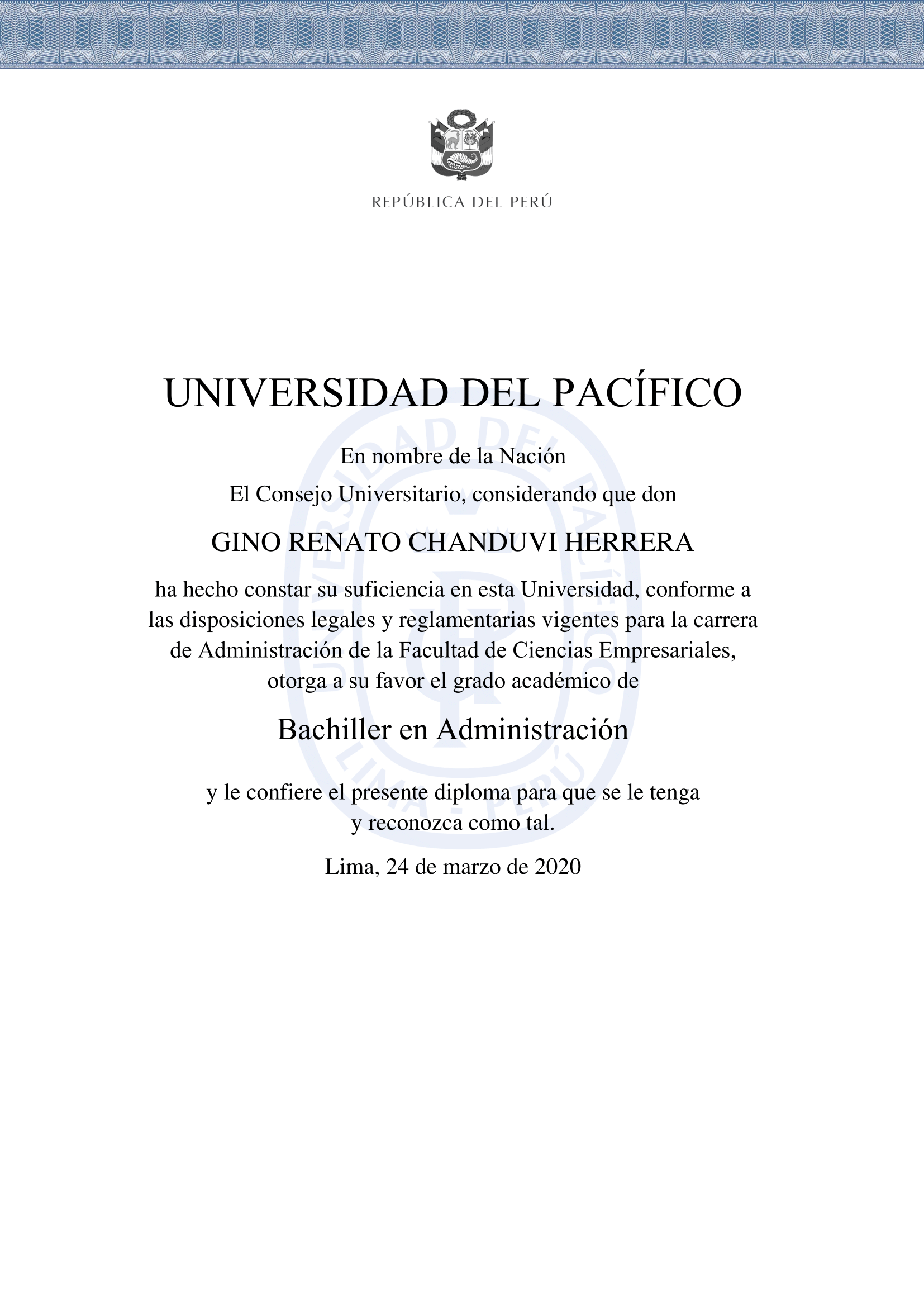 Bachiller en Administración
